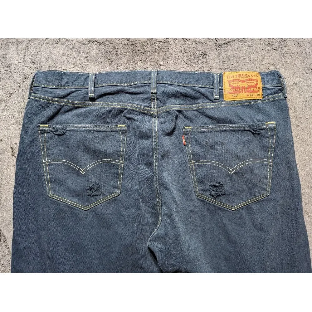 Levi's 501 Button Fly Distressed Jeans Men's Size 42x30 Blue